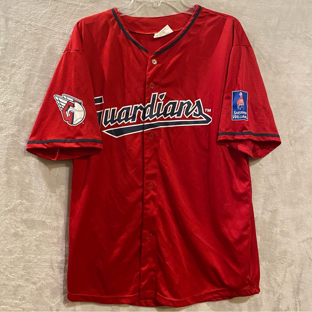 Cleveland Guardians Shirt Men’s XL Red Jersey Shane Bieber #57 Promo Button Down